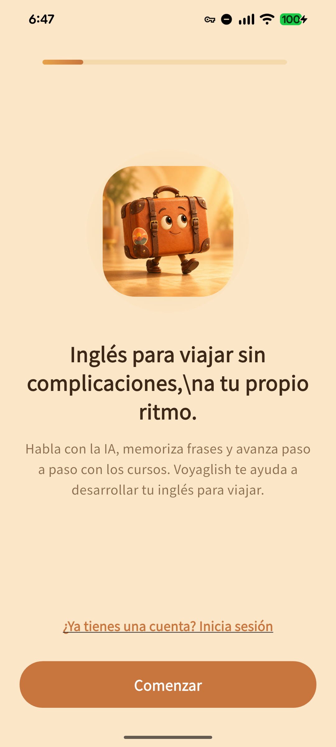 Pantalla de incorporación de Voyaglish