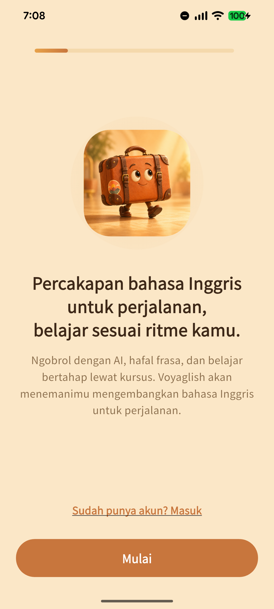 Layar onboarding Voyaglish