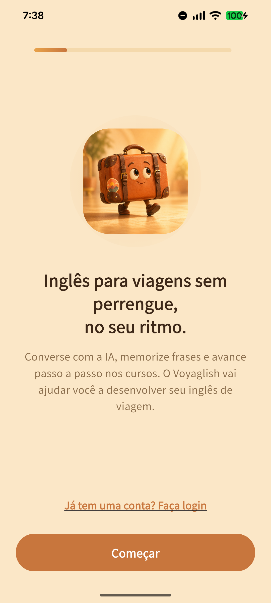 Tela de onboarding do Voyaglish