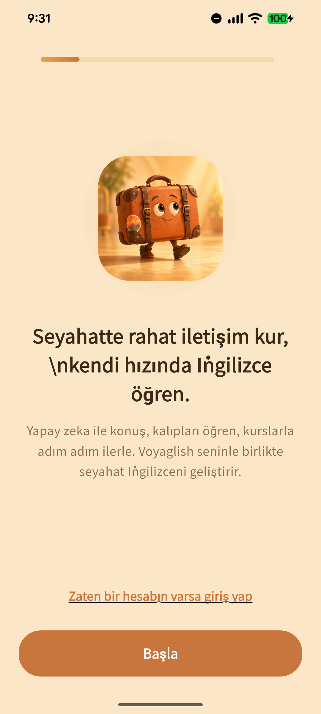 Voyaglish başlangıç ekranı